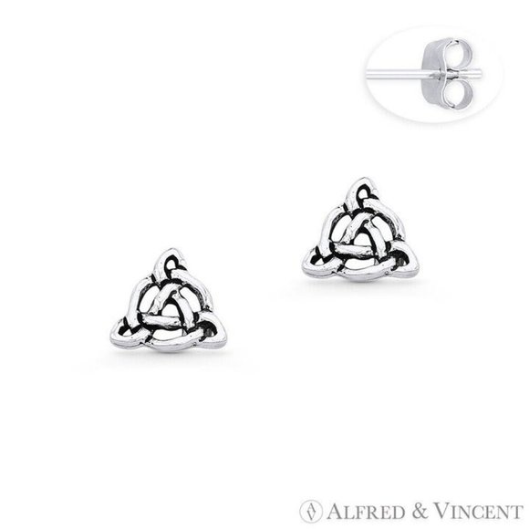Celtic Knot Charm Stud Earrings in Oxidized .925 Sterling Silver - Picture 1 of 1